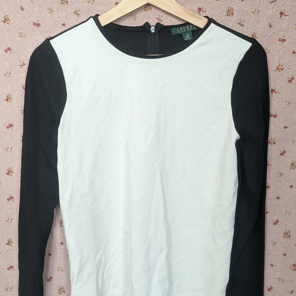 Lauren Ralph Lauren Black and White Long Sleeve Crewneck Top